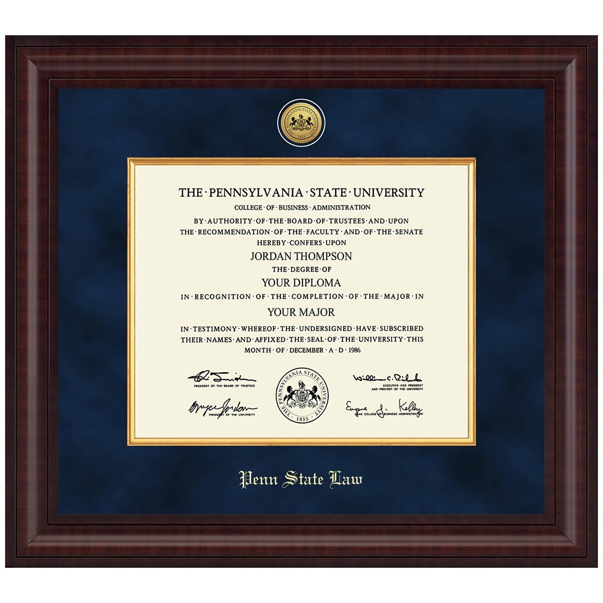#123 Diploma Frame Penn State Law Presidential Premier (Chestnut)